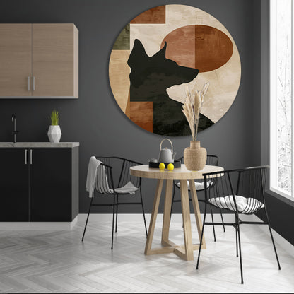 Abstracte hond in geometrische stijl met neutrale kleuren aluminium muurcirkel