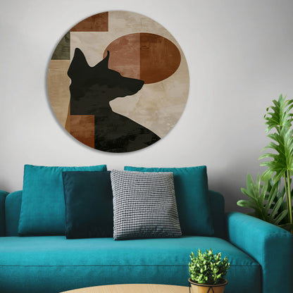 Abstracte hond in geometrische stijl met neutrale kleuren aluminium muurcirkel
