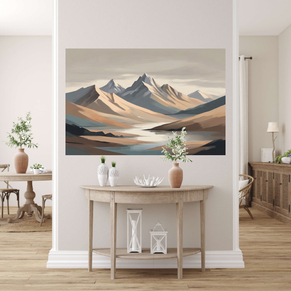 Stille Reflecties van Minimalistische Bergtoppen poster