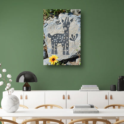 Minimalistisch Kunstwerk van Zwart-Wit Hert op Steen canvas
