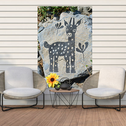 Minimalistisch Kunstwerk van Zwart-Wit Hert op Steen tuinposter