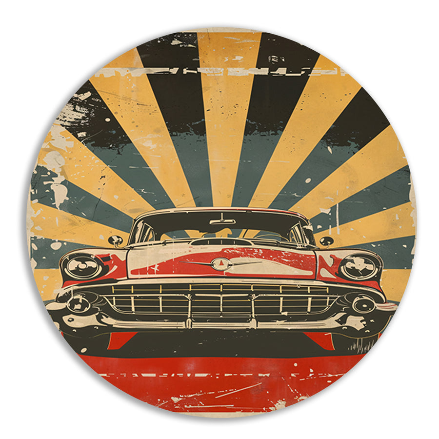 Klassieke Auto in Retro Stijl Poster aluminium muurcirkel