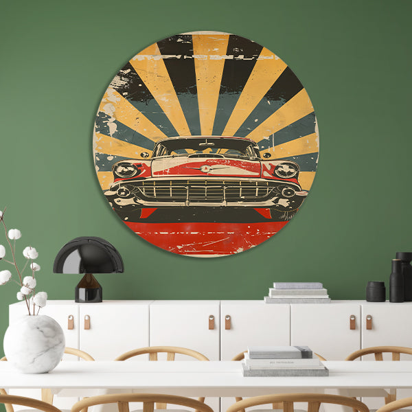 Klassieke Auto in Retro Stijl Poster forex muurcirkel