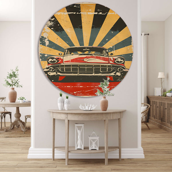 Klassieke Auto in Retro Stijl Poster forex muurcirkel