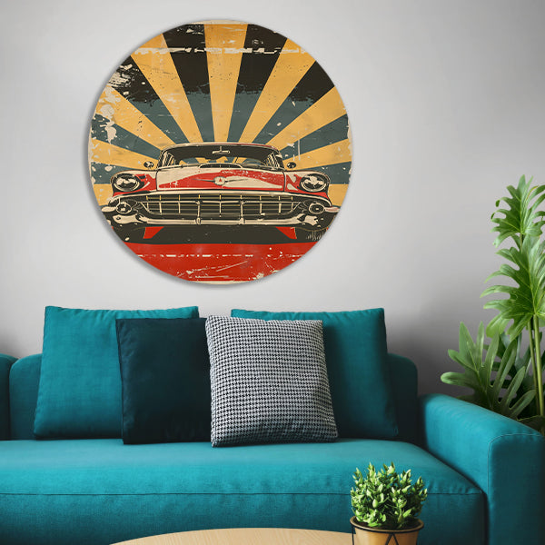 Klassieke Auto in Retro Stijl Poster forex muurcirkel