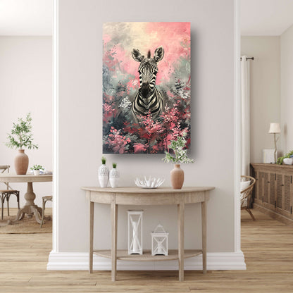 Zebra in kleurrijk bloemenveld schilderij poster