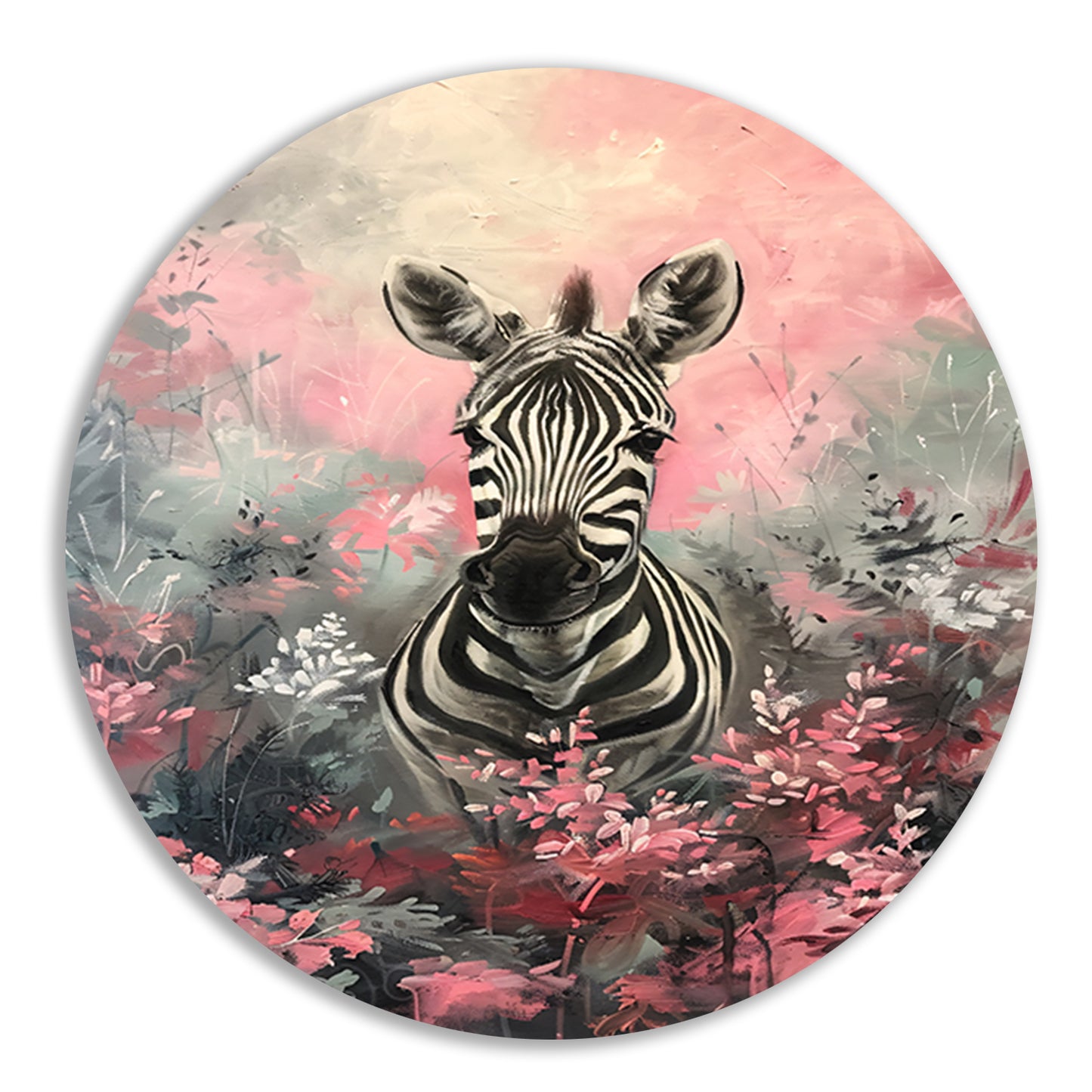 Zebra in kleurrijk bloemenveld schilderij forex muurcirkel