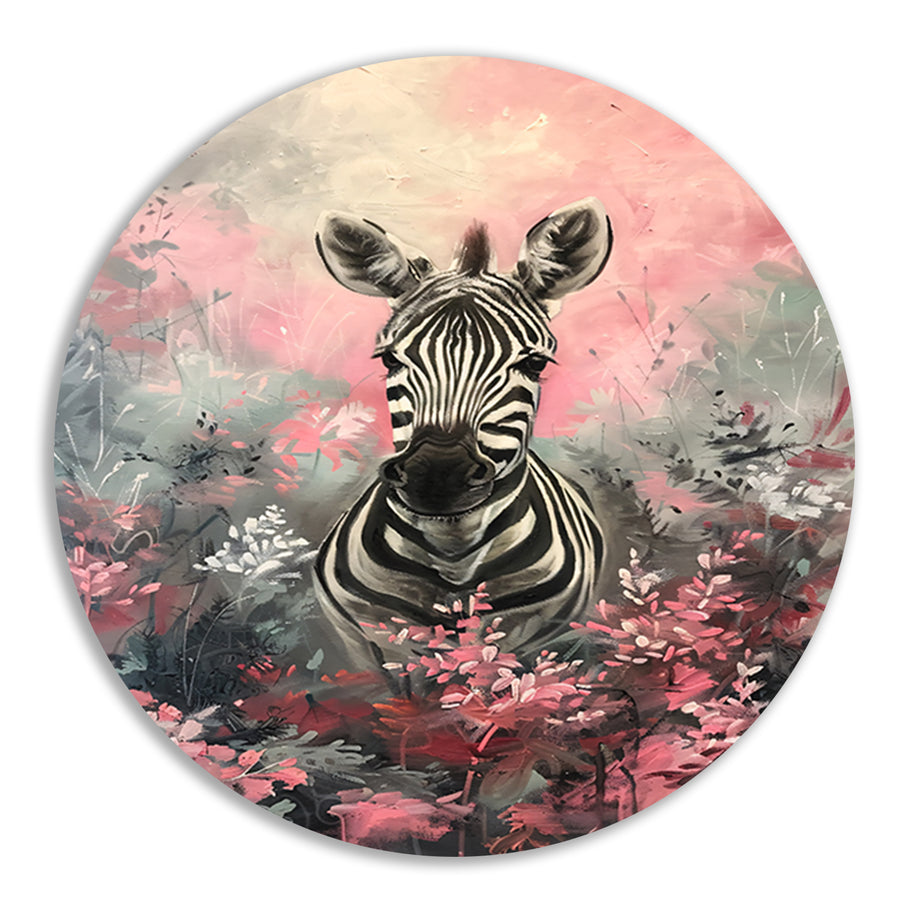 Zebra in kleurrijk bloemenveld schilderij forex muurcirkel