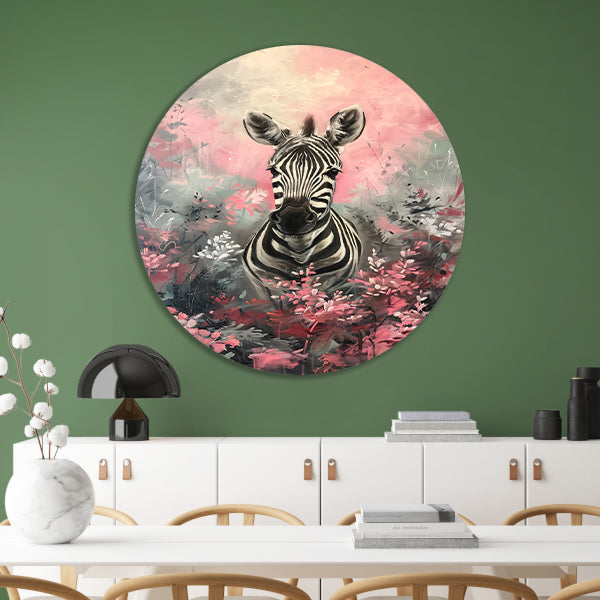 Zebra in kleurrijk bloemenveld schilderij forex muurcirkel