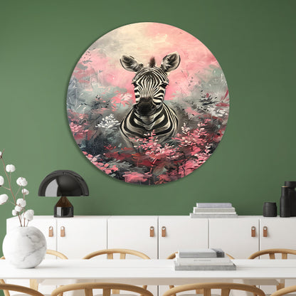 Zebra in kleurrijk bloemenveld schilderij forex muurcirkel