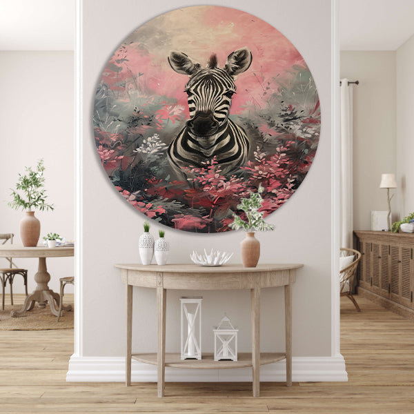 Zebra in kleurrijk bloemenveld schilderij forex muurcirkel