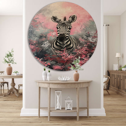 Zebra in kleurrijk bloemenveld schilderij forex muurcirkel