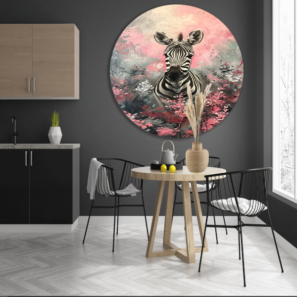 Zebra in kleurrijk bloemenveld schilderij forex muurcirkel