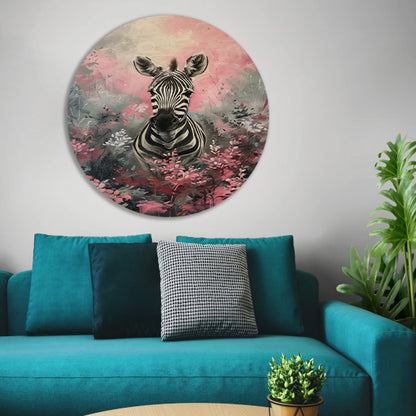 Zebra in kleurrijk bloemenveld schilderij forex muurcirkel