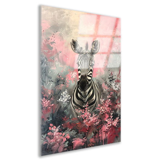 Zebra in kleurrijk bloemenveld schilderij acrylglas