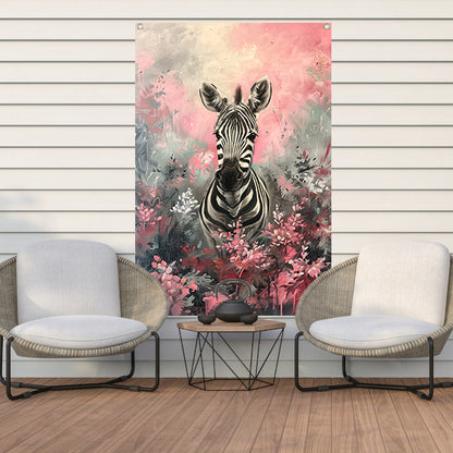 Zebra in kleurrijk bloemenveld schilderij tuinposter