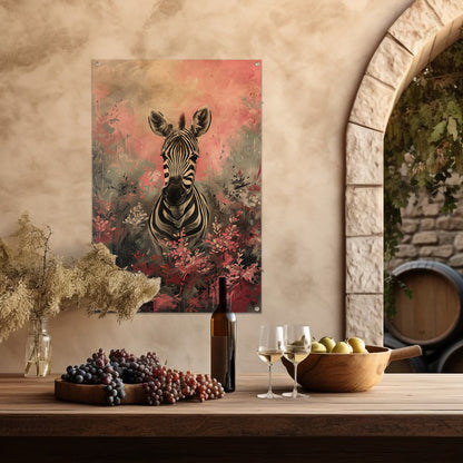 Zebra in kleurrijk bloemenveld schilderij tuinposter