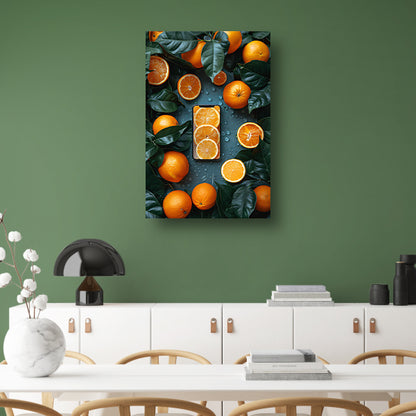 Minimalistisch stilleven met fruit en telefoon canvas