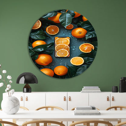 Minimalistisch stilleven met fruit en telefoon forex muurcirkel