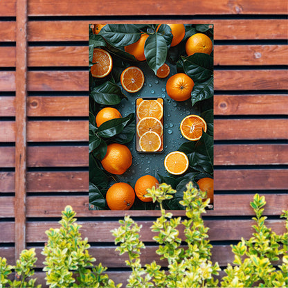 Minimalistisch stilleven met fruit en telefoon tuinposter