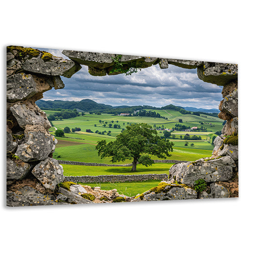 Landelijk Panorama door Stenen Raam canvas
