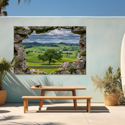 Landelijk Panorama door Stenen Raam tuinposter