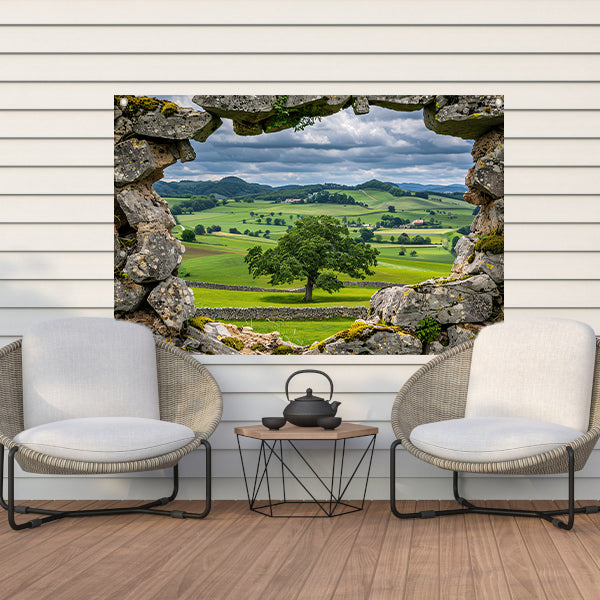 Landelijk Panorama door Stenen Raam tuinposter