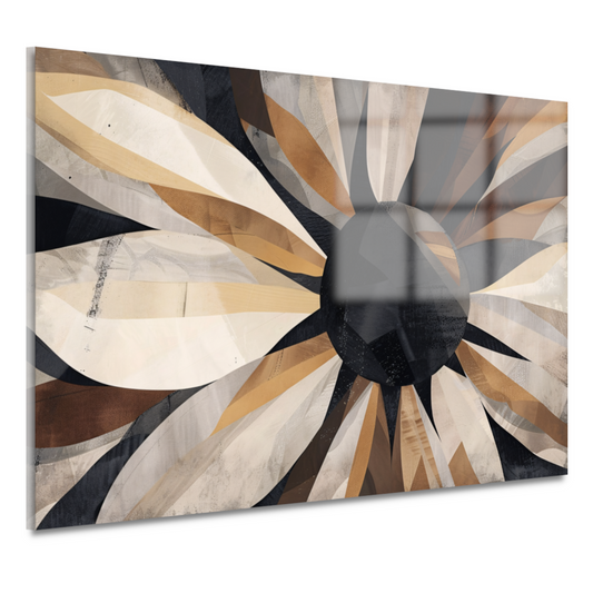 Abstracte Interpretatie van Zonnebloem in Monochrome acrylglas