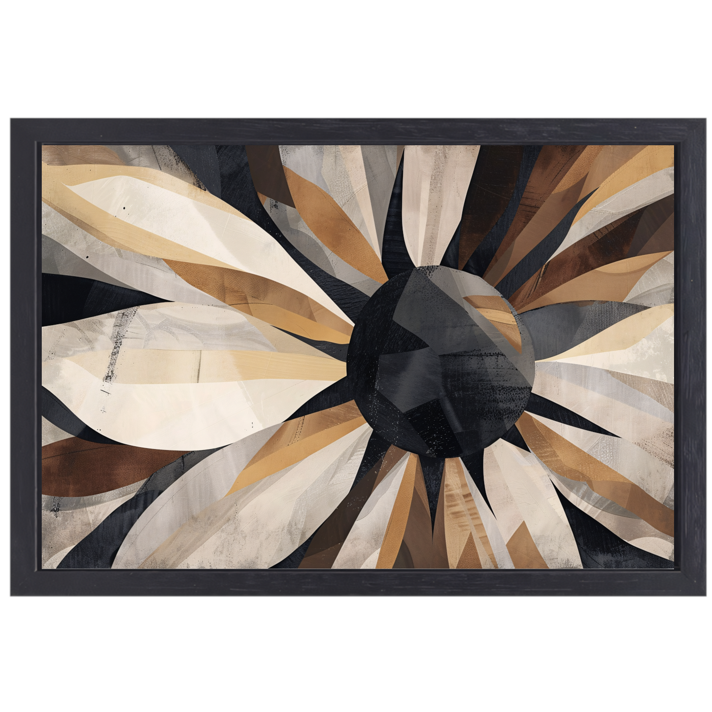 Abstracte Interpretatie van Zonnebloem in Monochrome canvas met baklijst