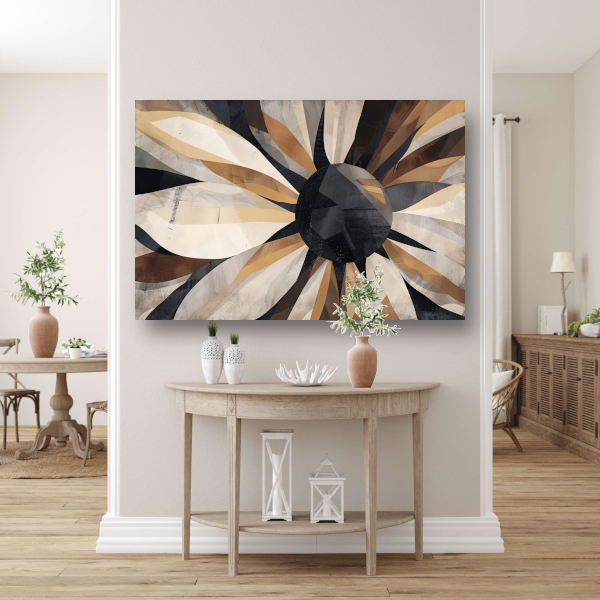 Abstracte Interpretatie van Zonnebloem in Monochrome canvas