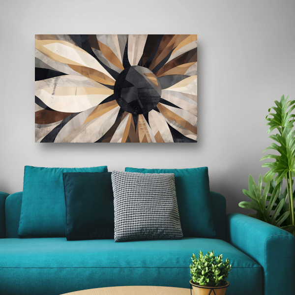 Abstracte Interpretatie van Zonnebloem in Monochrome canvas