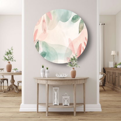 Abstract Aquarel Bladeren in Pastelkleuren forex muurcirkel