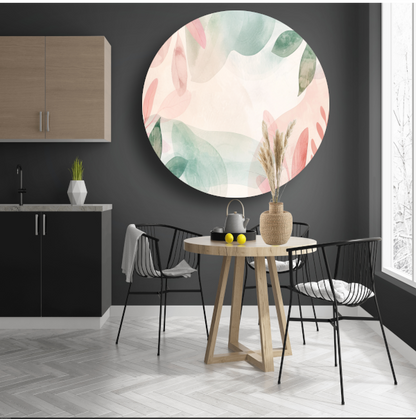 Abstract Aquarel Bladeren in Pastelkleuren forex muurcirkel