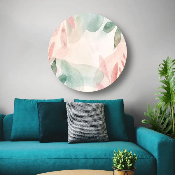 Abstract Aquarel Bladeren in Pastelkleuren forex muurcirkel