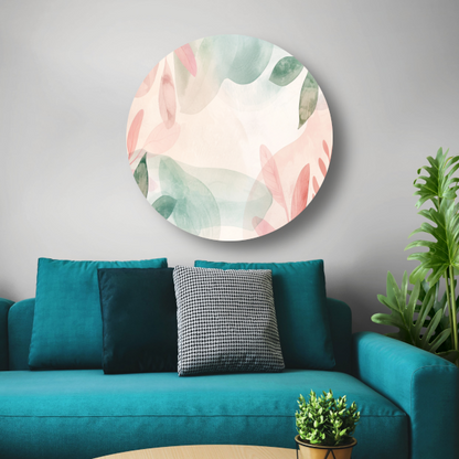 Abstract Aquarel Bladeren in Pastelkleuren forex muurcirkel
