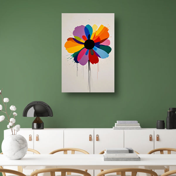 Abstracte bloem met kleurrijke druppels canvas