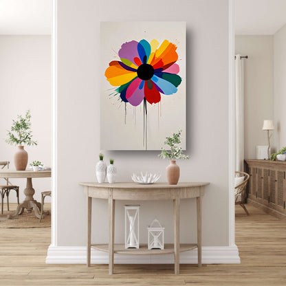 Abstracte bloem met kleurrijke druppels canvas