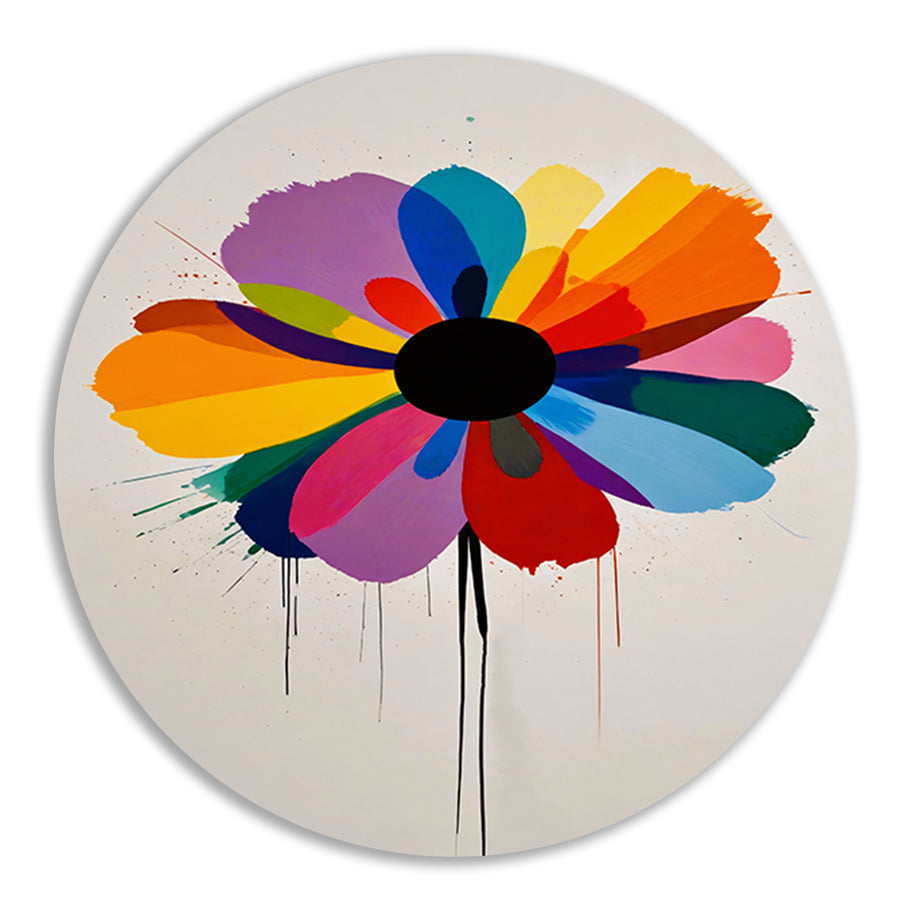 Abstracte bloem met kleurrijke druppels aluminium muurcirkel