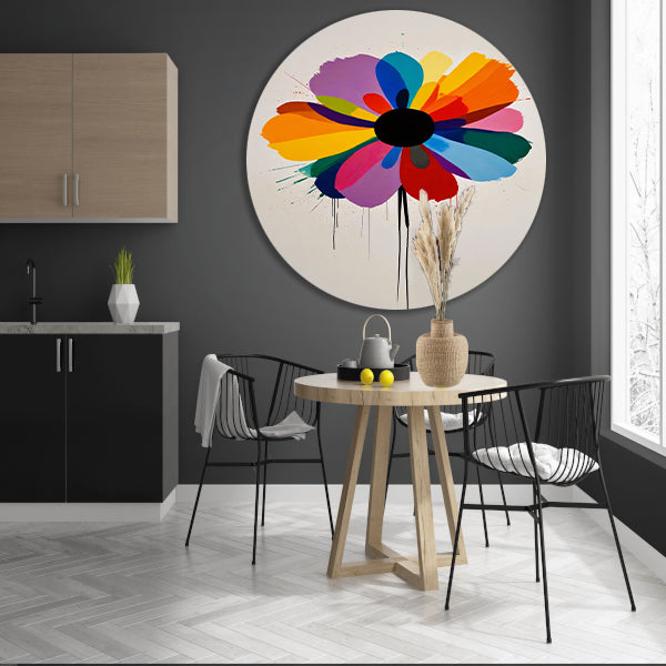 Abstracte bloem met kleurrijke druppels forex muurcirkel
