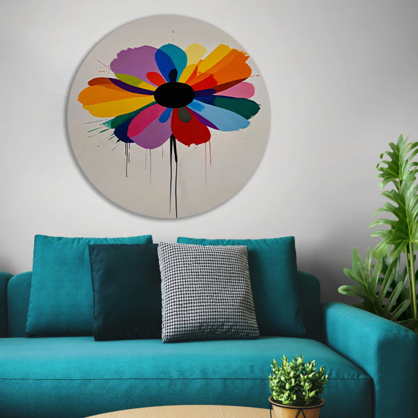 Abstracte bloem met kleurrijke druppels forex muurcirkel