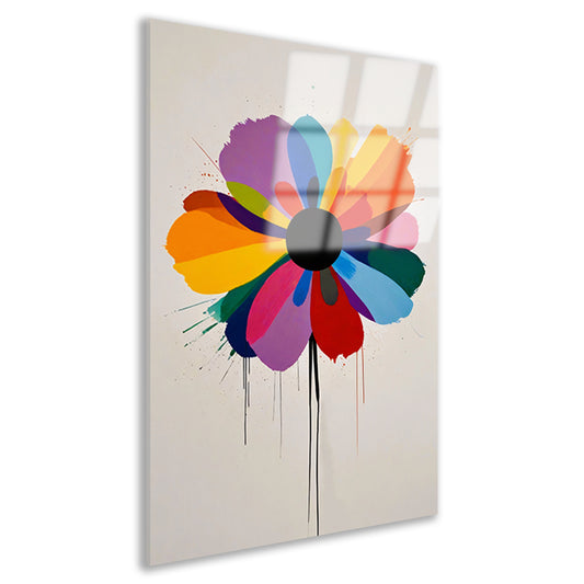 Abstracte bloem met kleurrijke druppels acrylglas