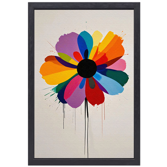 Abstracte bloem met kleurrijke druppels canvas met baklijst