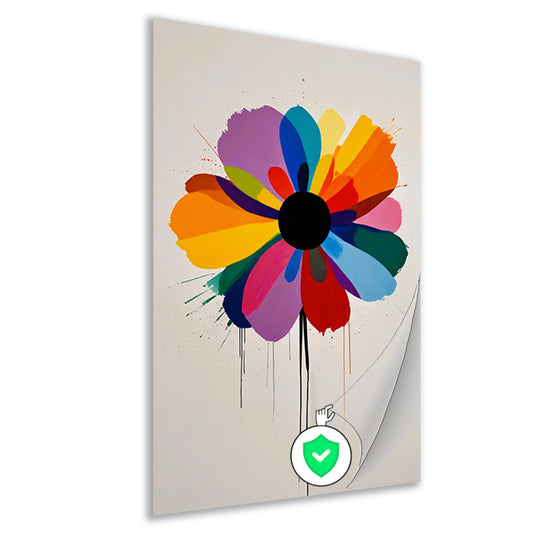 Abstracte bloem met kleurrijke druppels poster