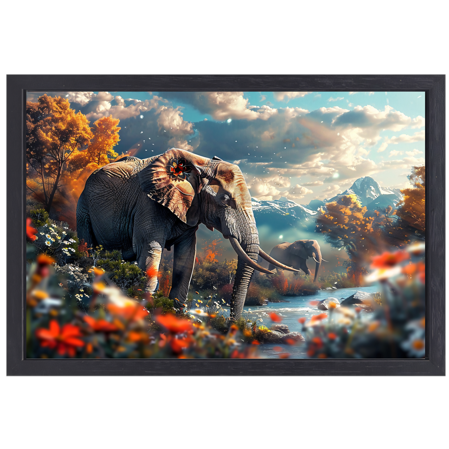 Olifanten bij de rivier canvas met baklijst