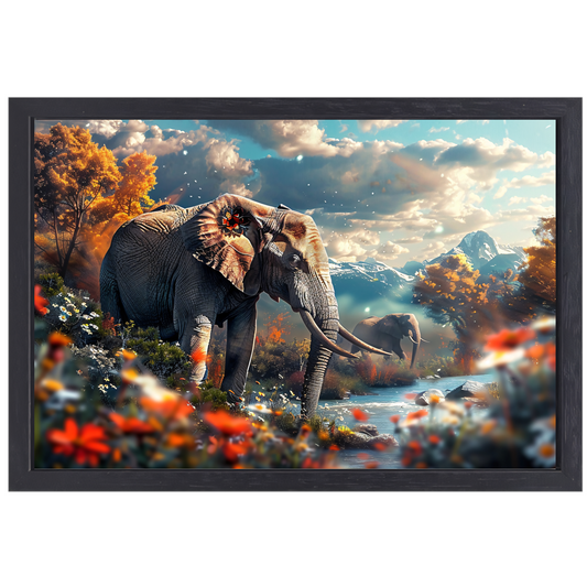 Olifanten bij de rivier canvas met baklijst