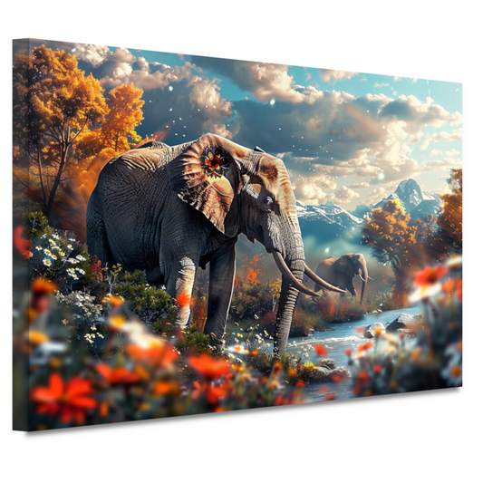 Olifanten bij de rivier canvas