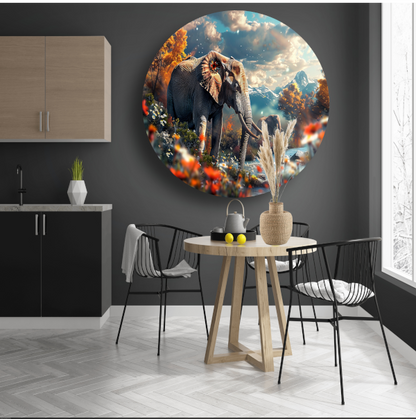 Olifanten bij de rivier aluminium muurcirkel
