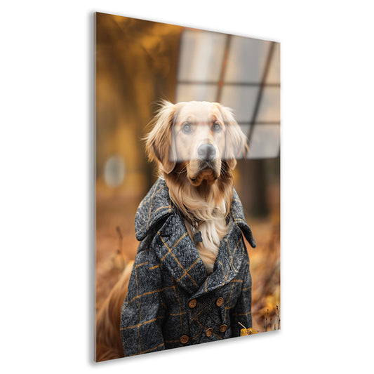 Gouden Retriever in Tweed Jas acrylglas