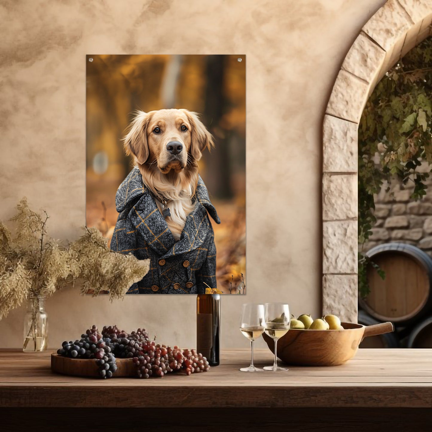 Gouden Retriever in Tweed Jas tuinposter