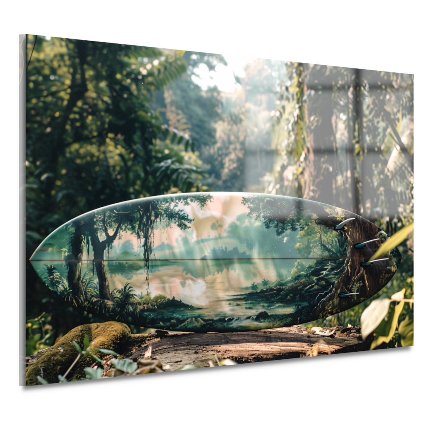 Surfplank met boslandschap acrylglas
